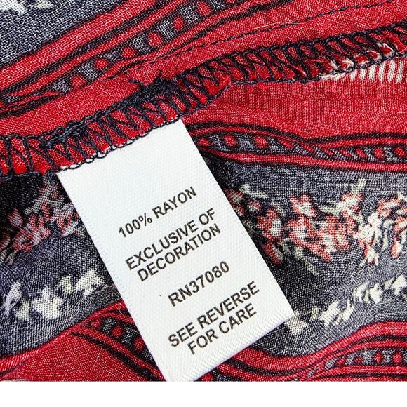 Cato Patriotic Blouse XL Red Striped Tassel Tie Lace Bell Sleeve Americana Boho - Picture 8 of 9